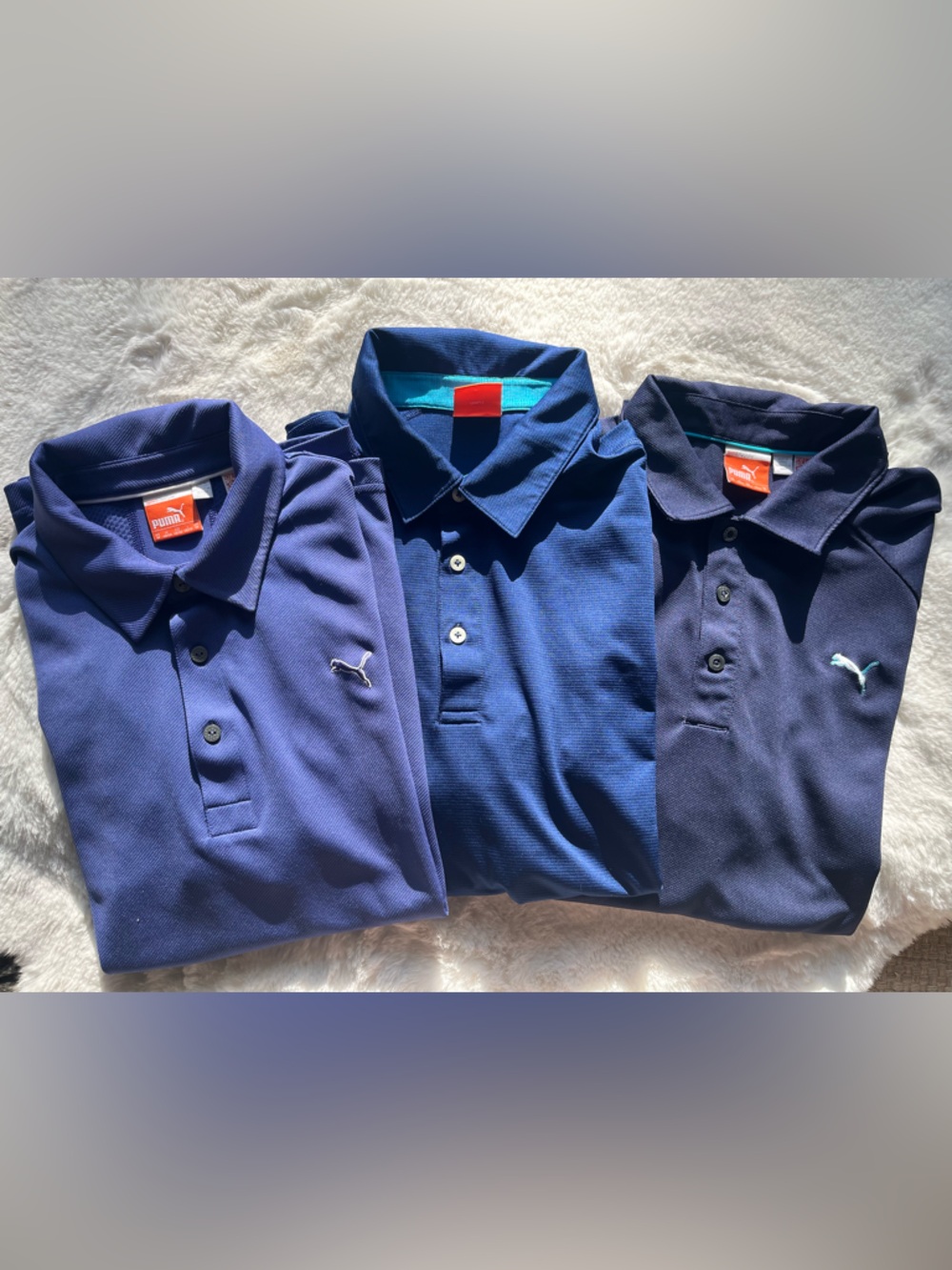 Lot of 3 Puma Men's Navy and Royal Blue Golf Polo Pack, size Medium